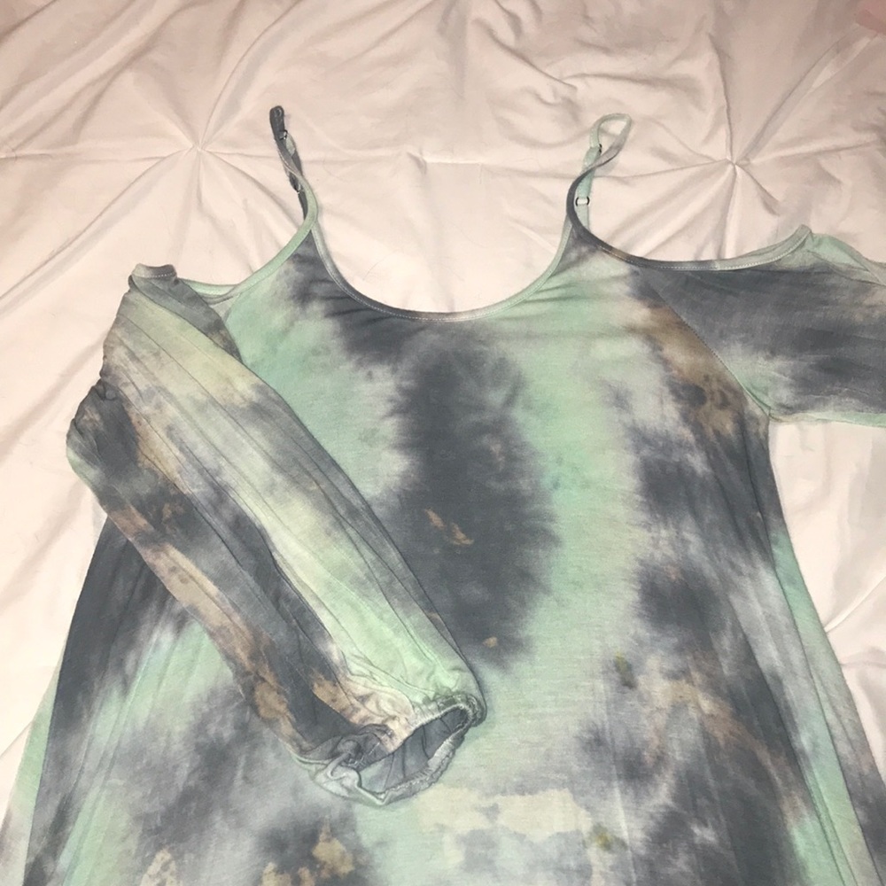 Off-the-shoulder tie-dye cotton dress